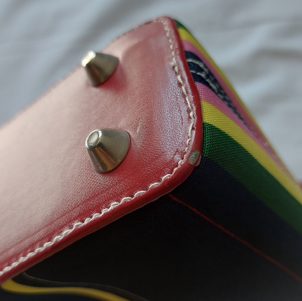 Vintage K18 Shoulder Strap Bag Fabric Multicolor Stripe Summer Beach Handbag - Picture 11 of 15